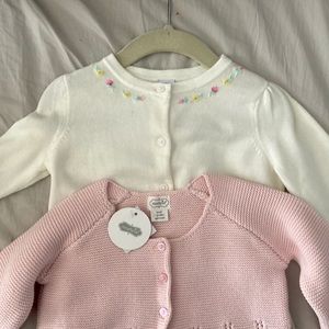 Two cardigans; mudpie 12-18 mo, Janie &Jack 18-24 months, perfect for Easter.